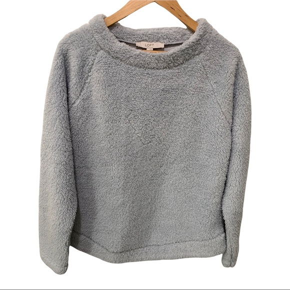 LOFT Sweaters - LOFT PLUSH LIGHT BLUE GRAY LUXURY SOFT LONG SLEEVE TEDDY SWEATER SIZE SMALL NWT